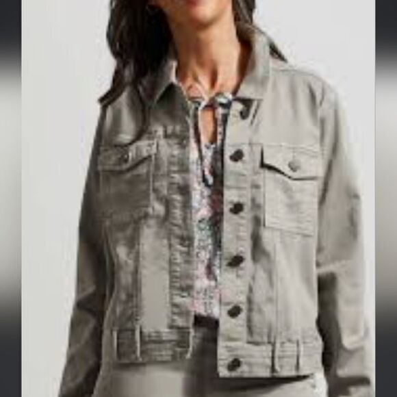 Tribal Denim Jean Jacket Stretch Sage Green Sz Small NWT - Picture 1 of 8